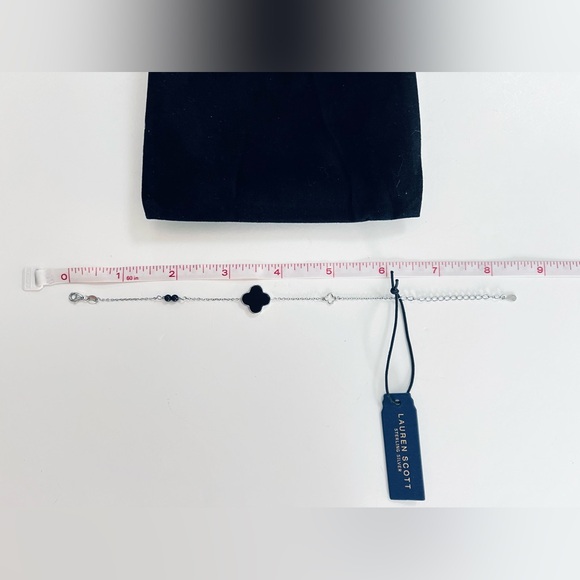 Lauren Scott Clover Black Stone Ball & Sterling Silver 925 Chain Bracelet - Picture 13 of 15